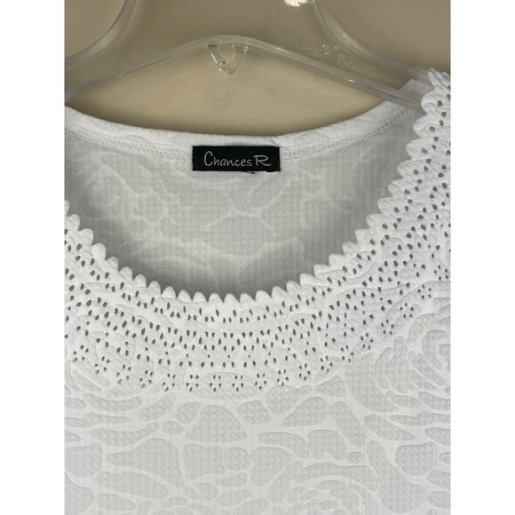Chances R Embossed Blouse Womens M White Eyelet Sleeve Roses Cottage - Picture 2 of 5